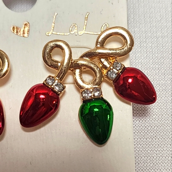 Holiday Red And Green String of Lights Earrings - Picture 3 of 6